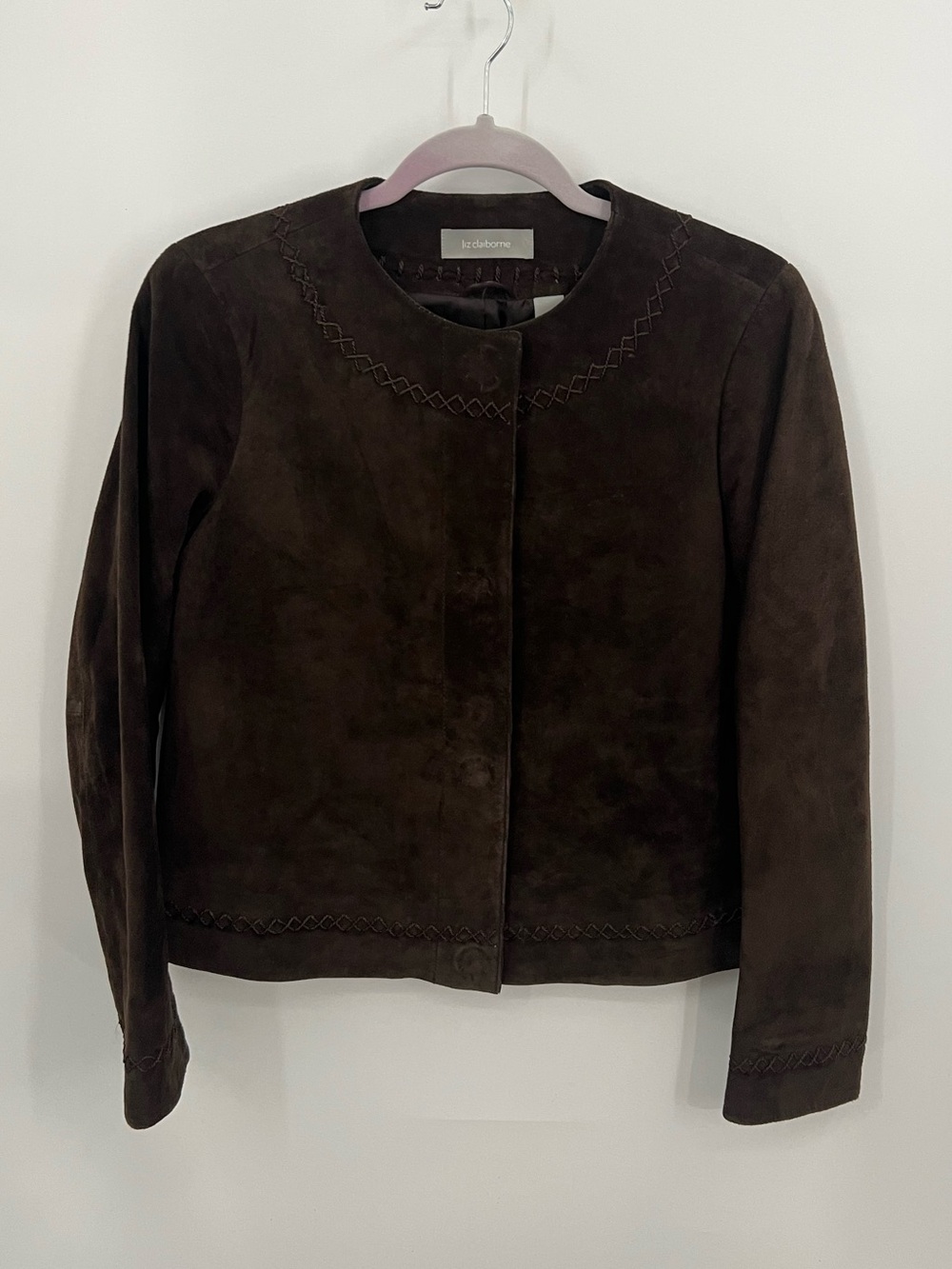 Liz Claiborne Dark Brown Suede Collarless Jacket